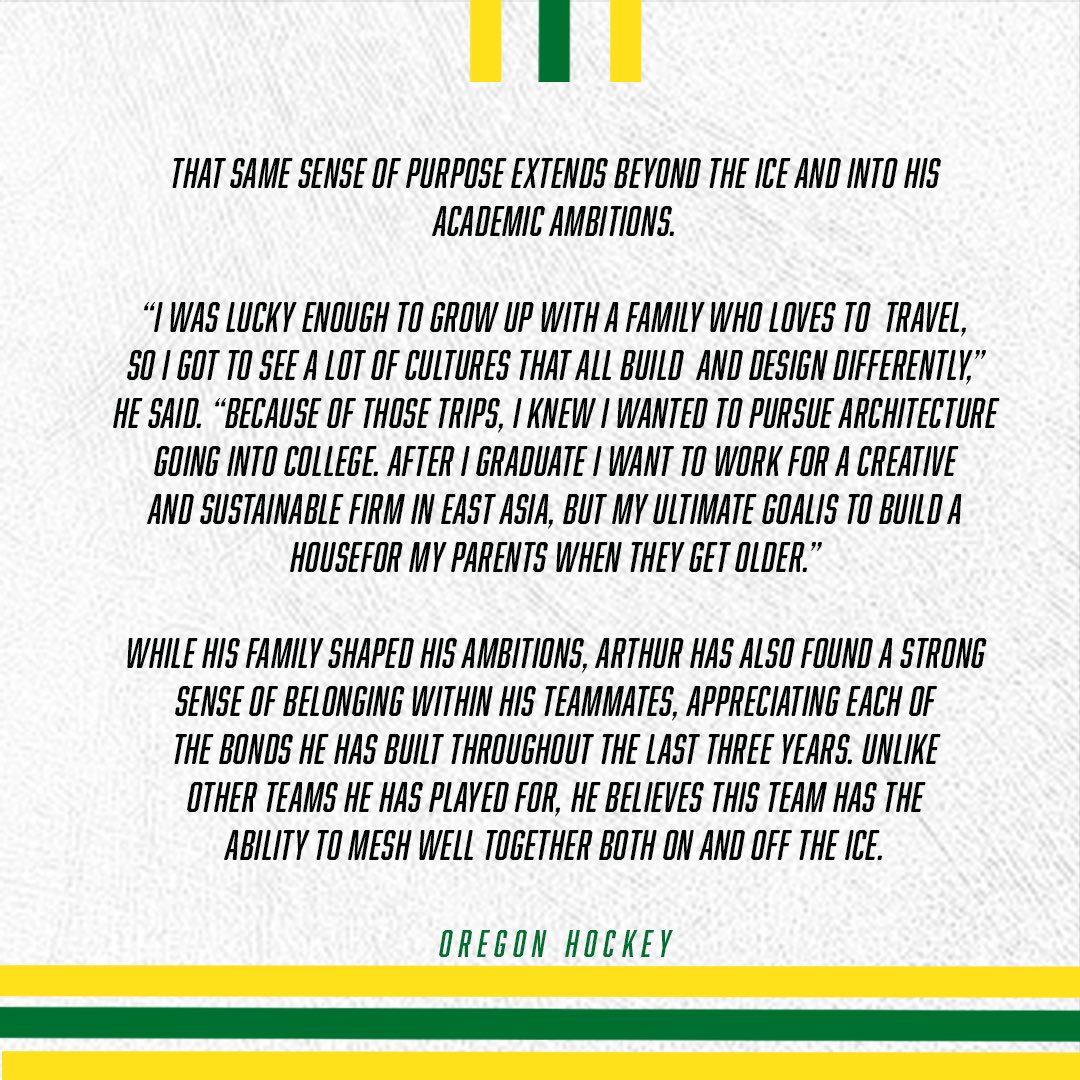 UOHockey's tweet photo. Building a Future:
Arthur’s Journey On and Off the Ice

#GoDucks #UOHockey https://t.co/dYaGqJ8Qkm