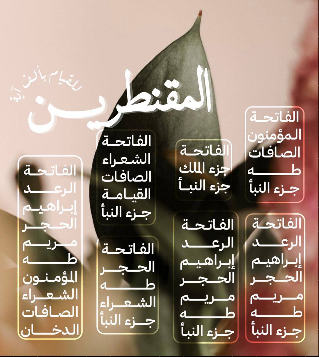 Somh17mhm's tweet photo. @latifah4554 #بصمات_soma🦋

قال رسولُ الله ﷺ♥️
مَن قام بعشر آياتٍ لم يُكتب من الغافلين،ومَن قام بمئة آيةٍ كُتِبَ من القانتين،ومَن قرأ بألف آيةٍ كُتِبَ من المقَنْطَرِين.🍃🌼🍃 https://t.co/MvIvfq1foW