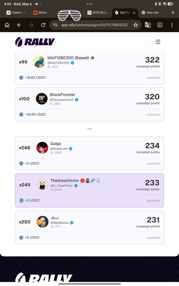 D_GreatVictor's tweet photo. @RallyOnChain what is the meaning of this?

$0?

I watched how my allotted usdc keeps decreasing as more creators joined the pool. 2 days ago, I was already below $8 and today, I'm seeing zero.

Mind you, this campaign had max of 400 creators to be rewarded and I'm not even below it.

To crown it all, I spent $1.3 as submission fee same as other creators.

They said they're using it to manage the platform like you guys don't charge for running campaigns, kinda bullsh!t talk to me.

It's my first time on the platform and I was sure of what I was doing and now, table turning?

Wtf are these people doing? Scam us or what?

@RallyOnChain provide answer to this.

Are you guys whining me or you feel I'm dashing out $1.3 and a free content for you?