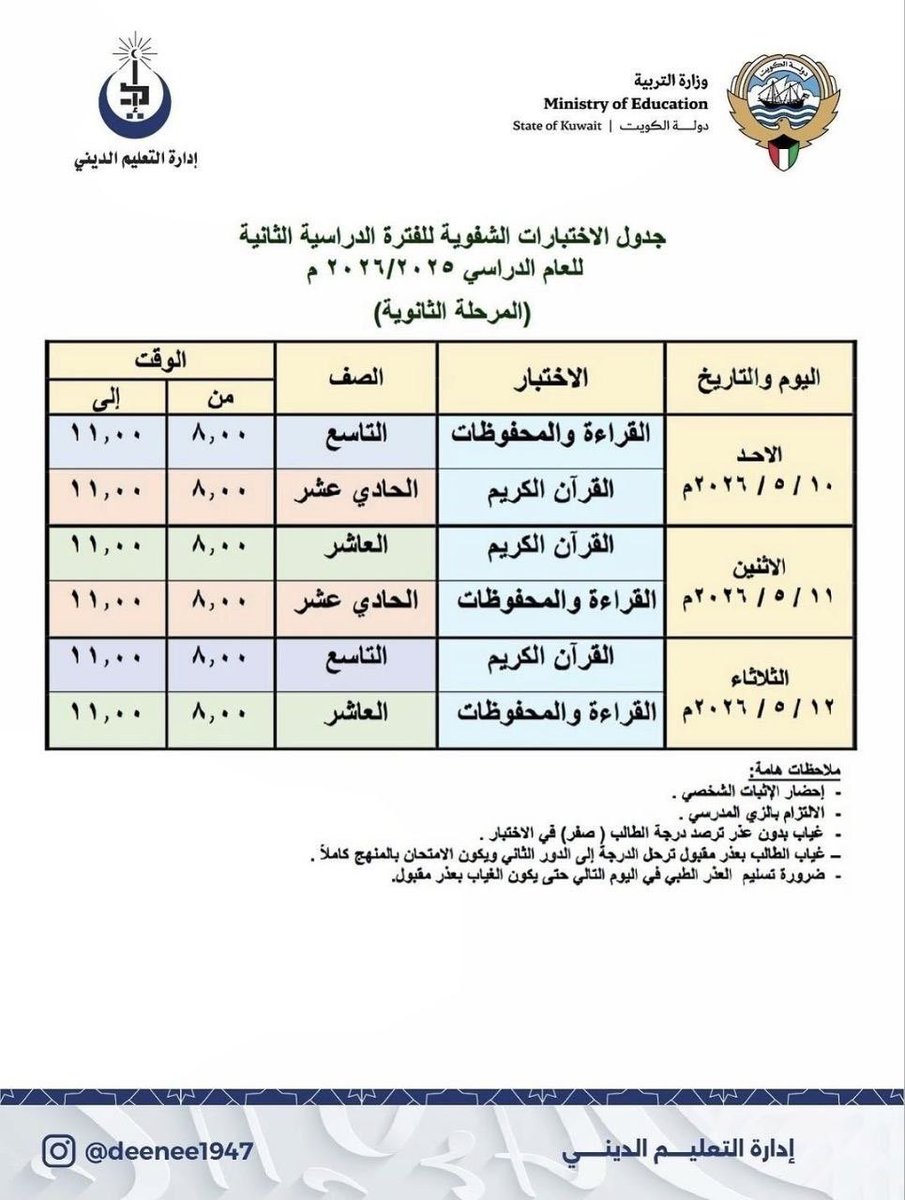 Arabic_AME's tweet photo. جدول المعهد الديني 
#٢٠٢٦
#الفترة_الثانية
#الامتحانات https://t.co/CtMlWeKnkQ