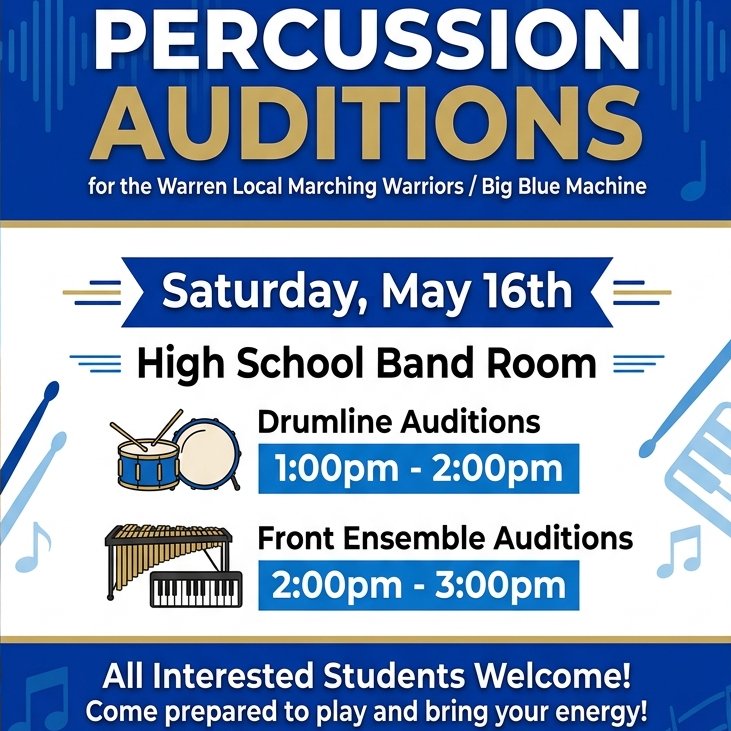 HsLocal's tweet photo. The date and times are set! Bring a friend and join the Warren Percussion Section. https://t.co/HAGuDgws4p