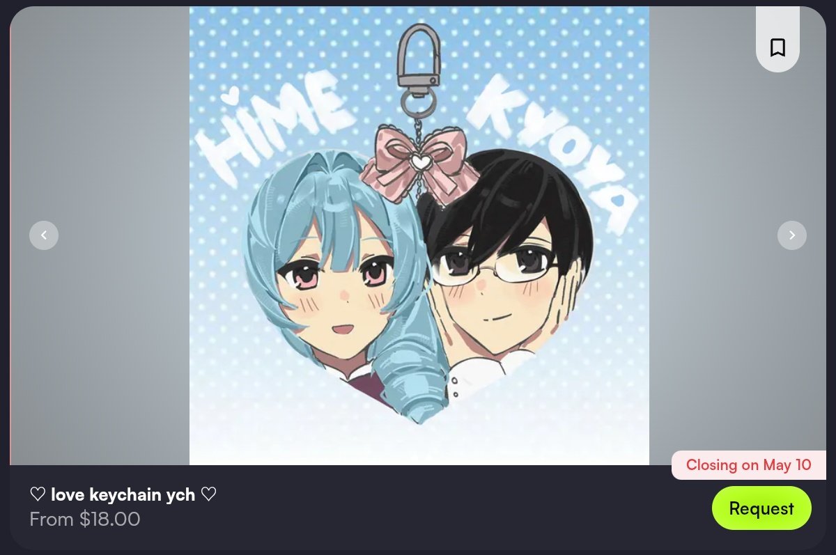 mydearkyoya's tweet photo. hello #yumetwt I'm opening cms for love keychain ych for $18 (5 slot!!) ❤️ please request through my vgen link in bio

rts are very much appreciated thank you sm everyone!! https://t.co/6HhKtuTZpY