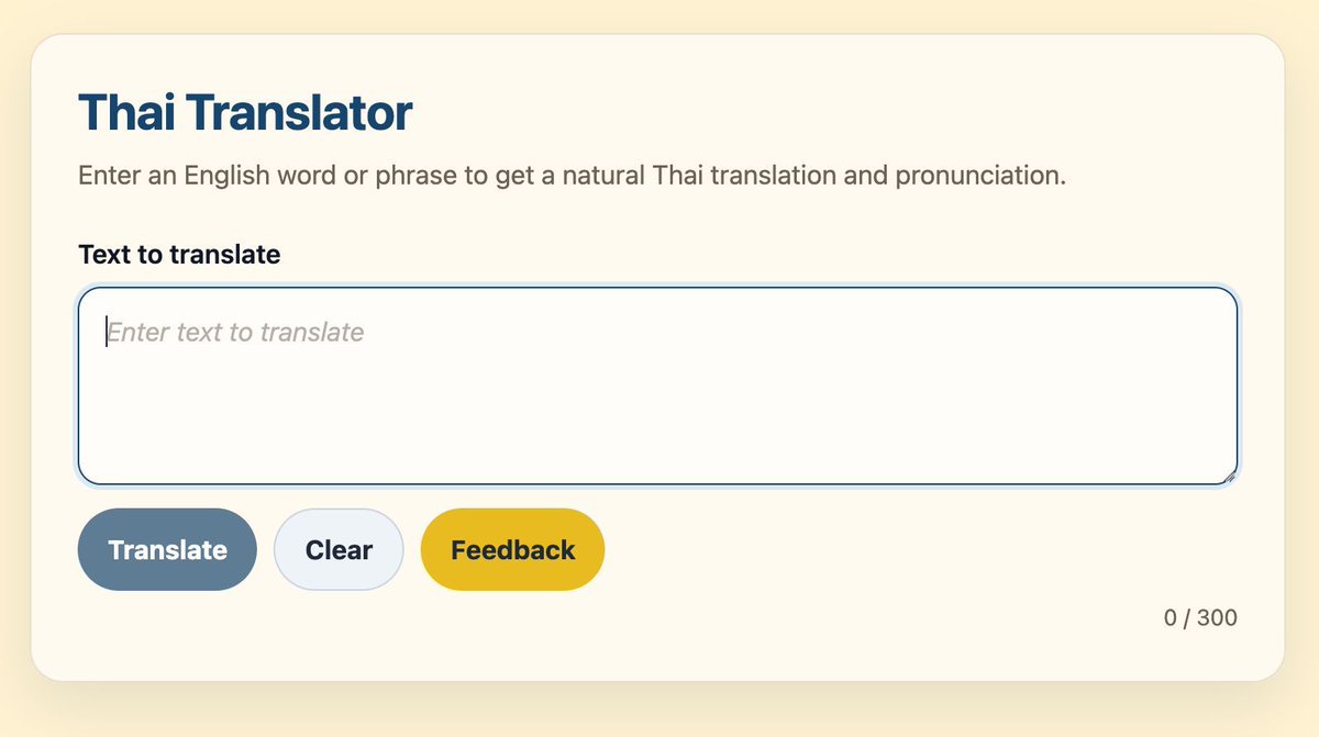 robertflaugher's tweet photo. Spent yesterday getting feedback on my Thai translation app from my instructor.

His reaction:
→ “I’d trust this.”

That was the goal.

We tested:

→ single words
→ simple sentences
→ real usage

Key insight:
Translations are correct, but not always how a Thai would actually say it.

Example:
“I like to drink coffee”
→ technically correct
→ but a Thai would often say “eat” (กิน) instead

Also:
Thai naturally omits words that English requires.
So “perfect translation” ≠ “natural Thai” 

But it's good enough for an MVP.

#buildinpublic

https://t.co/bbL5rQnREg