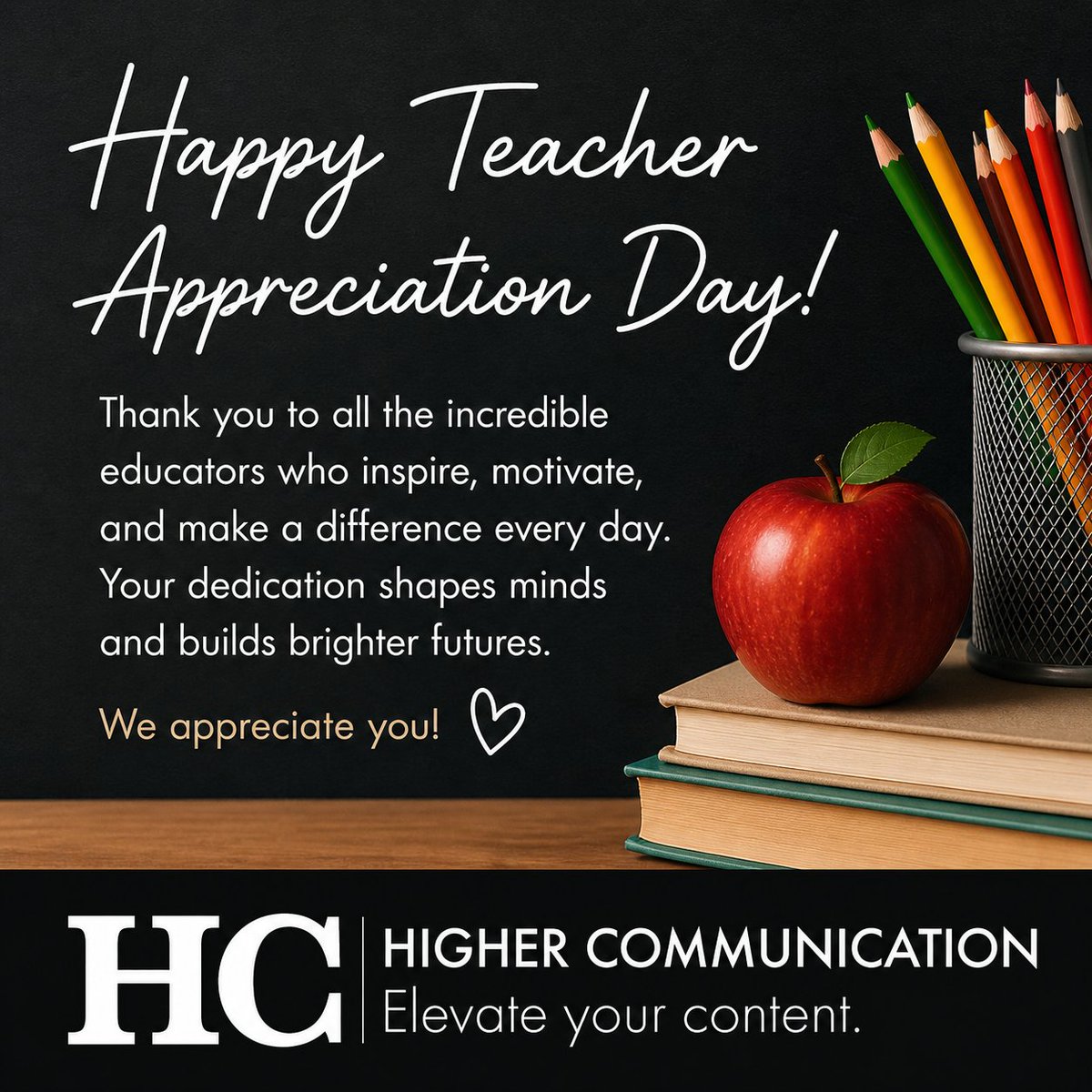 HigherCom's tweet photo. Today we celebrate the educators who inspire, empower, and shape brighter futures every single day. 🍎✨ https://t.co/h7nxsmQcw3