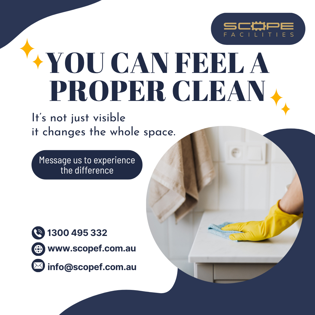 au_scope's tweet photo. A proper clean isn’t just seen it’s felt.

👉 Message us to experience the difference.

📞 1300 495 332 | 💻 https://t.co/D4C9WfC1YS | 📧 info@scopef.com.au

#cleanworkspace #commercialcleaning #officecleaning #workplacewellness #facilitymanagement #ScopeFacilities https://t.co/qYaRTqG6Df