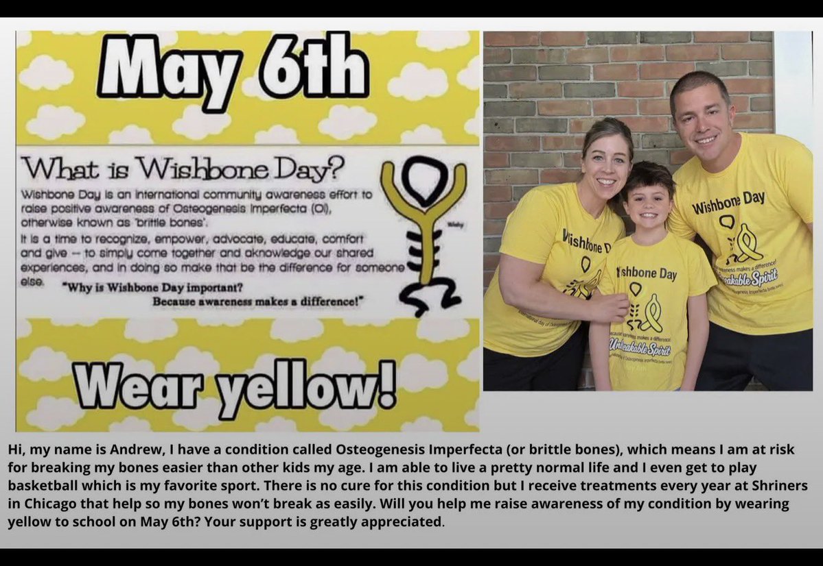 Elementary students, I am inviting you to wear yellow tomorrow to support Andrew!