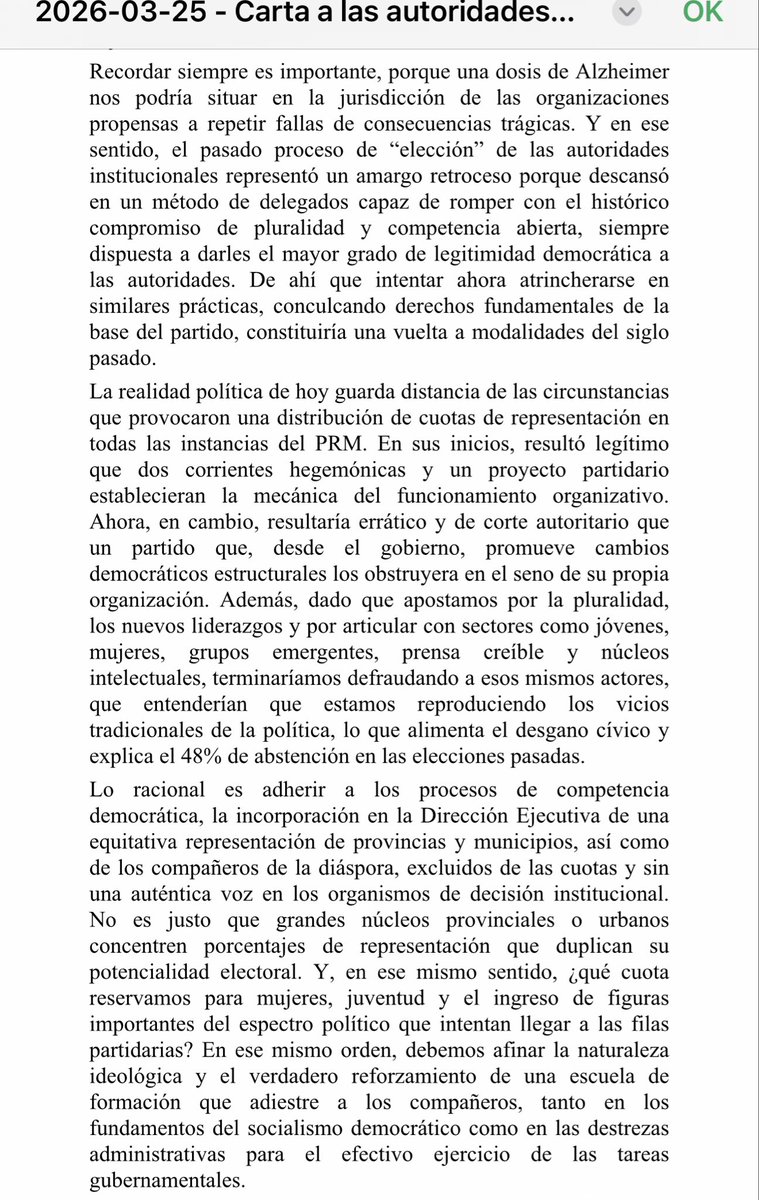 yanesiEspinal's tweet photo. Guido le mandó una carta a la Dirección a Ejecutiva del PRM exigiendo votación y no consenso 👇 https://t.co/CnhMj7w6os