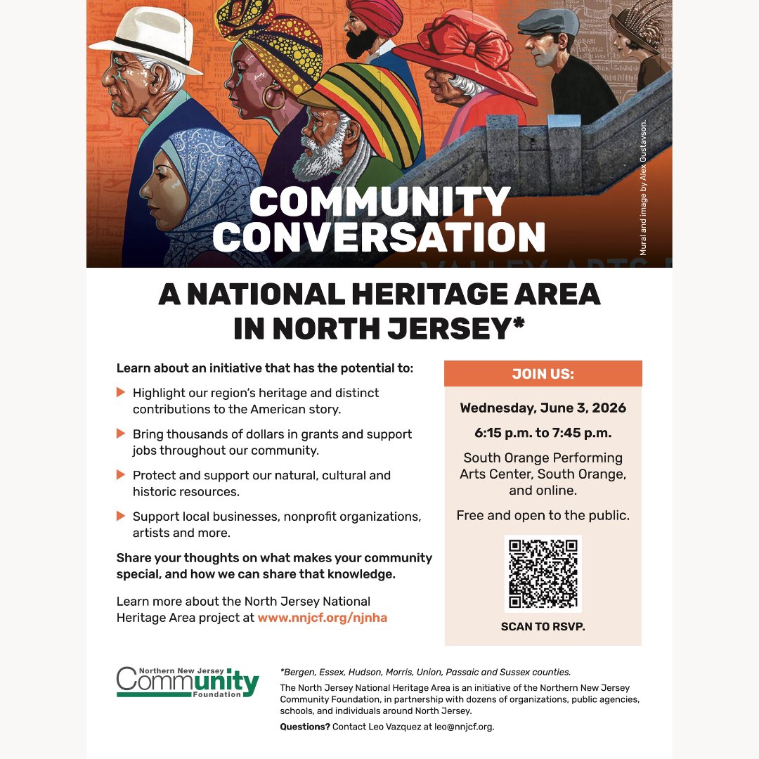 NNJCF's tweet image. 🎭 Community Conversation: Northern NJ National Heritage Area 

📅 June 3 | ⏰ 6:15–7:45 PM 📍@SOPAC💰 FREE | In-person &amp;amp; Zoom

🔗Details/RSVP: tinyurl.com/NJNHAJune

@njhumanities 
#arts #culture #history #NJhistory #NJArts