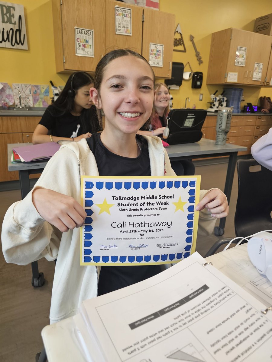 TMSProtectors's tweet photo. Cali is our Student of the Week! We have been impressed with her increased participation and hard work! https://t.co/LrwpNGGdGl