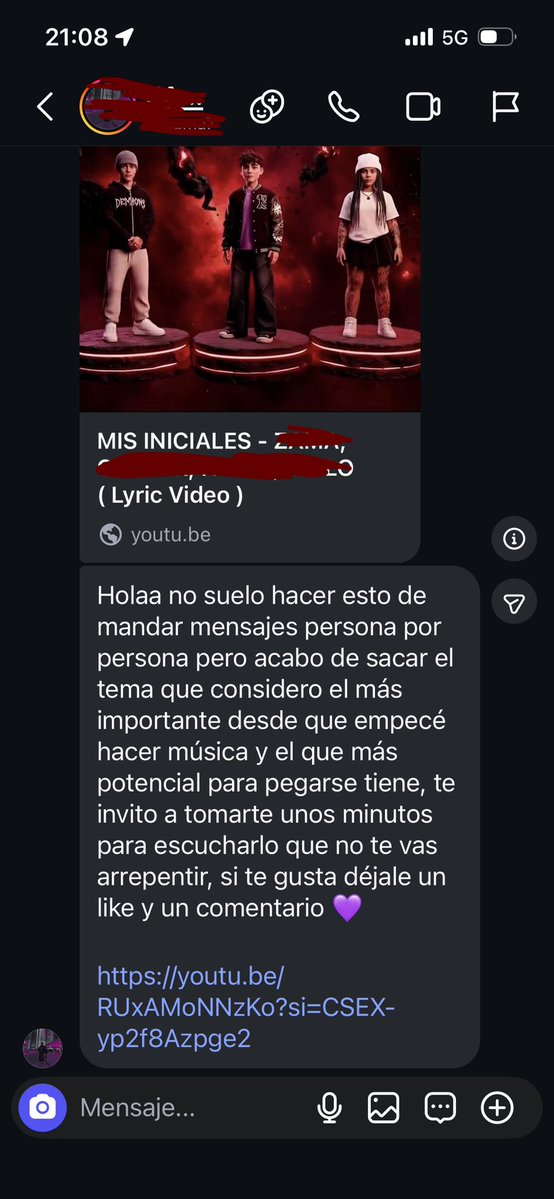 tan under que manda mensaje uno por uno para que escuches sus temas