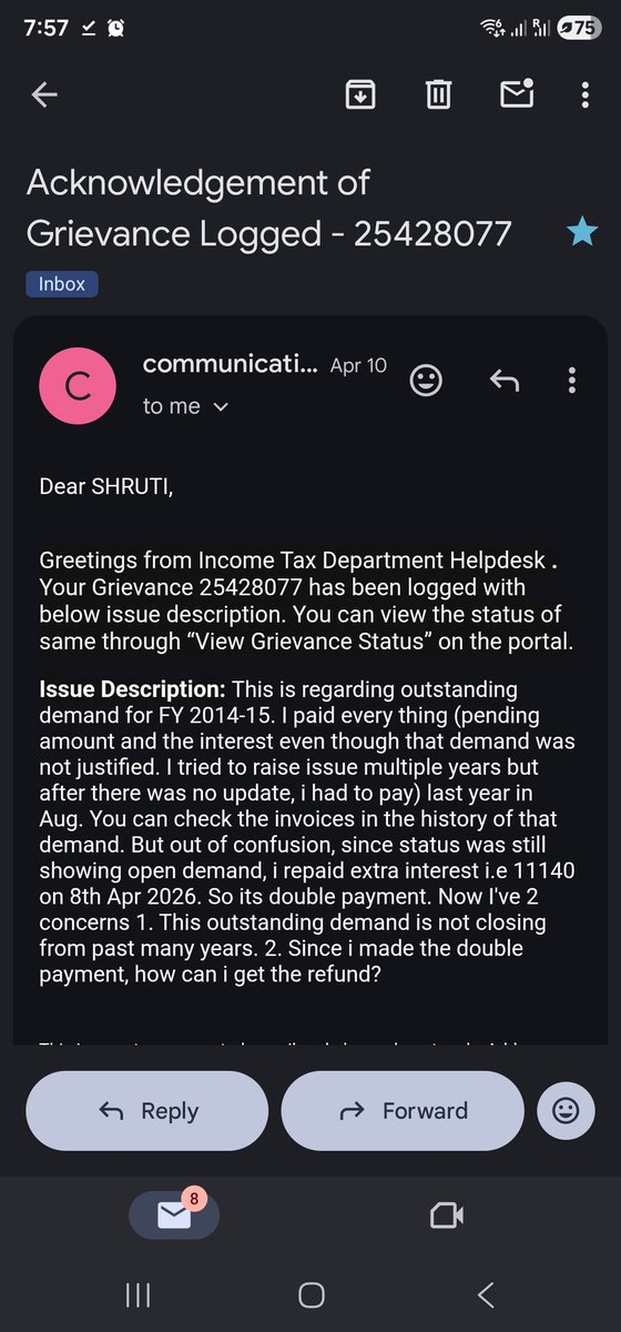 ss_shruti's tweet photo. No response to the issue raised since 10-Apr-26. Already paid the amount twice, still showing demand in my income tax log in. Details are available in the attached photo. Please help. 🙏 @IncomeTaxIndia @FinMinIndia https://t.co/mwtyJwuCnY
