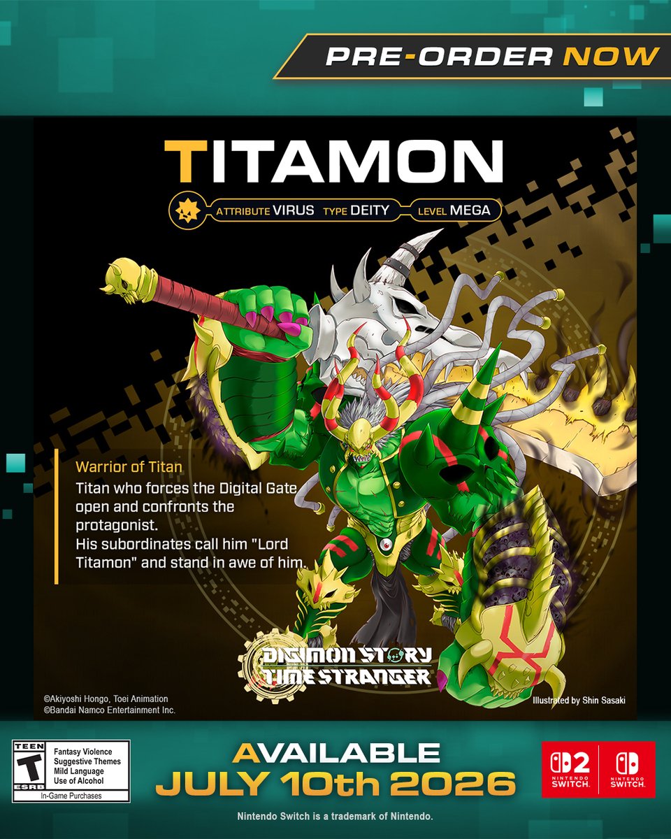 digimon_games's tweet photo. Titamon
Warrior of Titan

Titan who forces the Digital Gate open and confronts the protagonist.
His subordinates call him "Lord Titamon" and stand in awe of him.

#TimeStranger https://t.co/Ae2UAEQ4RX