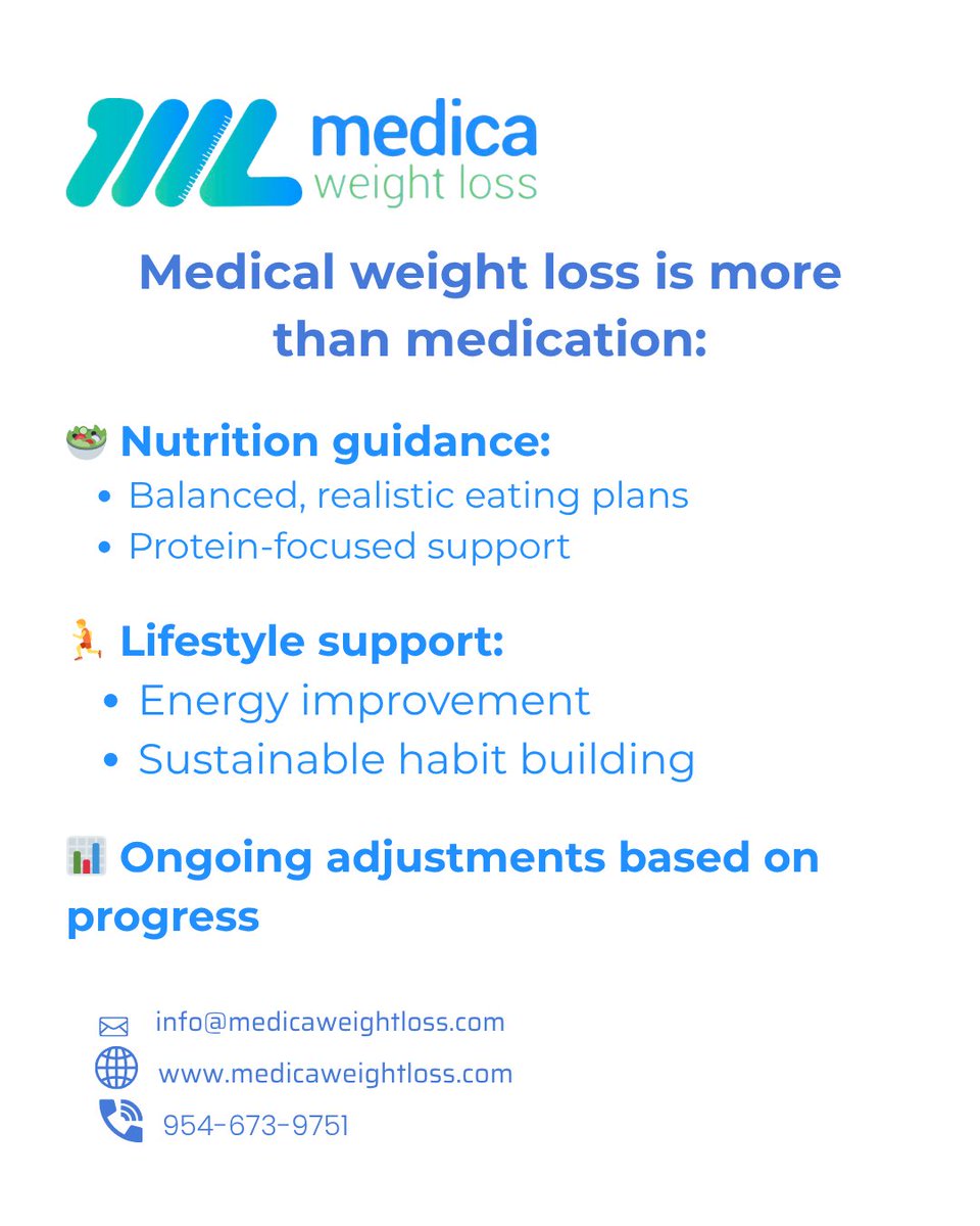Hanzgrg's tweet photo. Most people think weight loss is about willpower—but real results come from medical guidance and personalized care.
At Medica Weight Loss, we focus on:
✔ Doctor-led treatment
✔ GLP-1–based options when appropriate
✔ Nutrition + lifestyle support
✔ Long-term results https://t.co/y2xJru9QEC