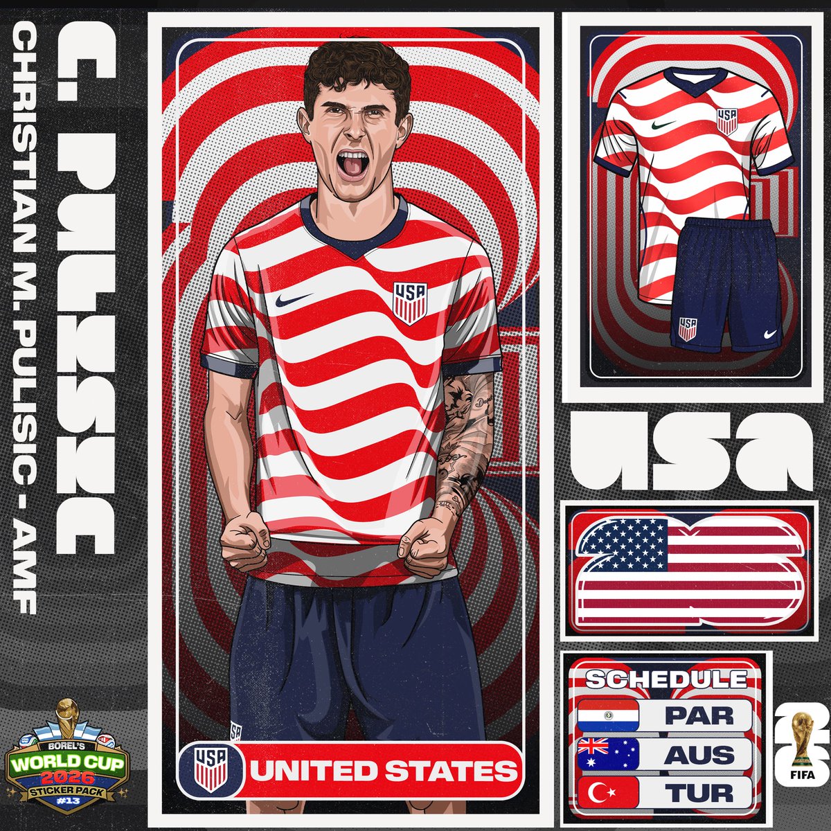 brlgon's tweet image. 𝐈 𝐛𝐞𝐥𝐢𝐞𝐯𝐞 𝐭𝐡𝐚𝐭 𝐰𝐞 𝐰𝐢𝐥𝐥 𝐰𝐢𝐧.
🇺🇸 | 13 | WE ARE UNITED STATES | 37 days to the FIFA World Cup 2026

EE.UU. llega como anfitrión, con presión y ambición. Pulisic es la cara de una generación que quiere dar el salto.
#USA #USMNT #WorldCup #Football