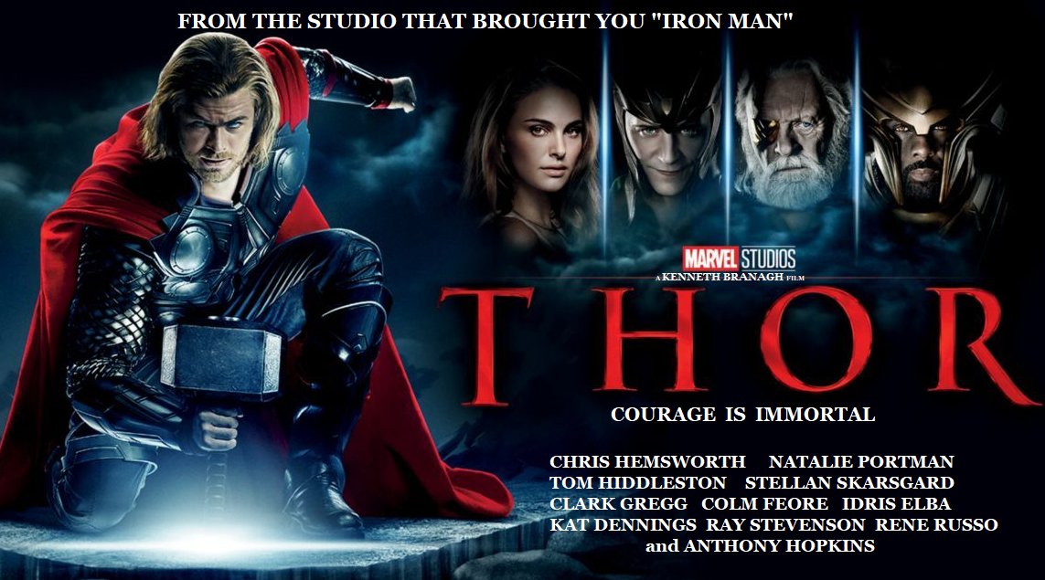 May 6 2011 THOR opens. Dir. Kenneth Branagh. 1st entry in Marvel's new franchise finds Chris Hemsworth's blonde, hammer-wielding beefcake stripped of his powers &amp; banished to Earth after incurring father Odin's ire. Norse mythology dumbed down &amp; commodified for multiplex masses.