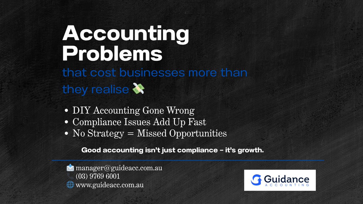 GuidAcctngAU's tweet image. Most accounting problems don’t start big — they build up quietly.

Don’t wait for a problem before taking your numbers seriously.

📩 manager@guideacc.com.au
📞 (03) 9769 6001
🌐 guideacc.com.au

#Business #AccountingTips #SmallBusiness #TaxTips #ATO #Bookkeeping