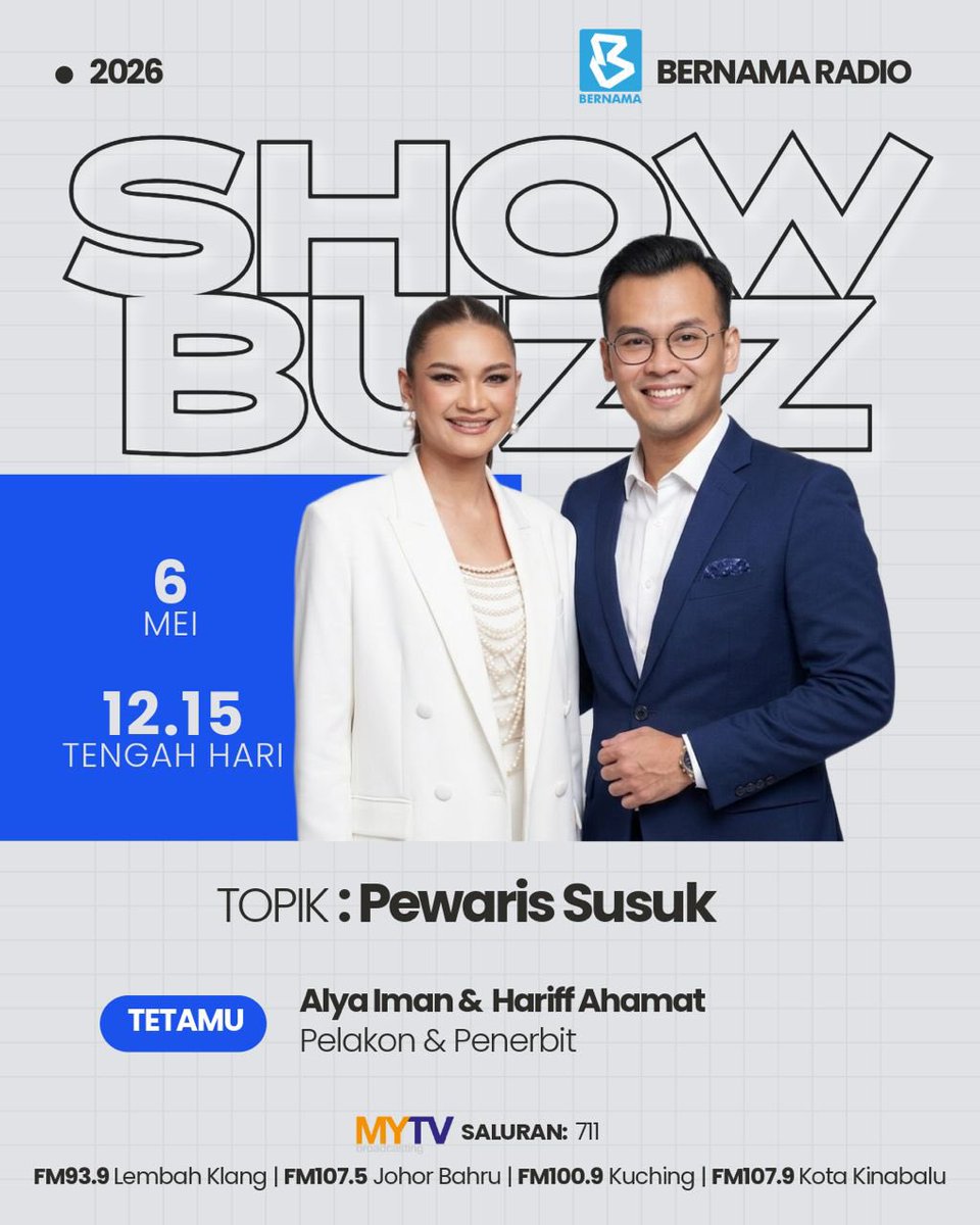 Bernama_Radio's tweet photo. Bersama-sama Alya Iman & Hariff Ahamat, pukul 12.15 tengah hari.
“Pewaris Susuk”, #SHOWBUZZ! https://t.co/Ha15hylaoj