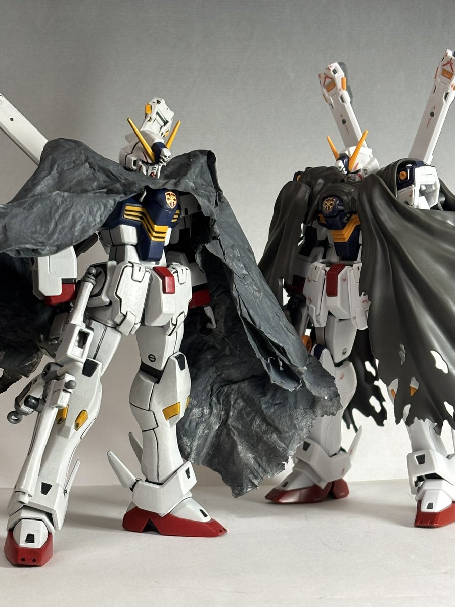 sideryu's tweet photo. クロスボーンガンダム、筆塗りHGとパチ組RGのツーショット。
色や付属品は少ないですけどHGもお手頃価格で良いですよ。 https://t.co/wuXb3nkwOA