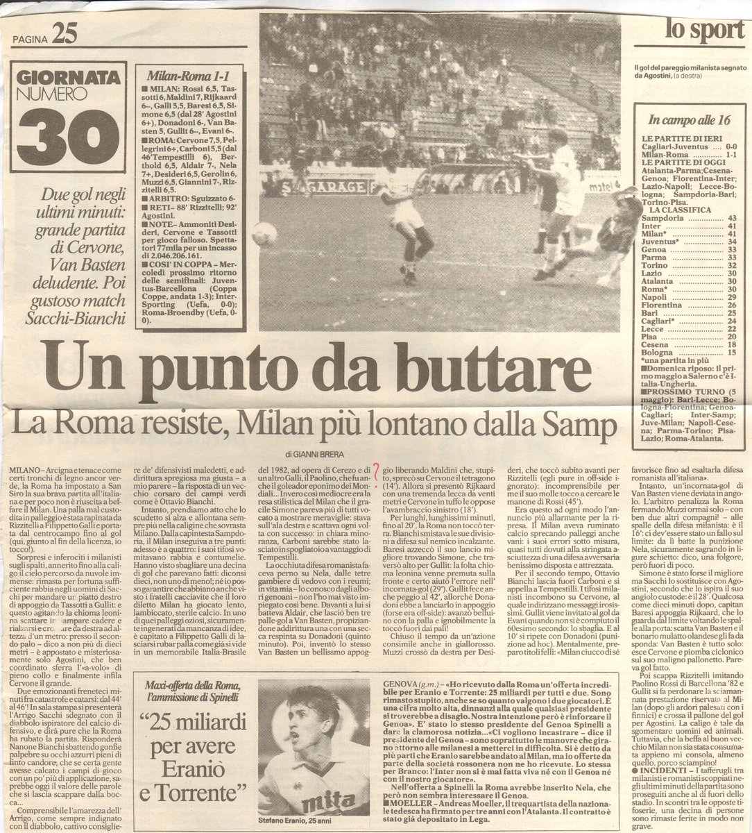 Frank201410's tweet photo. 🅲🅾🅼' 🅴🆁🅰🆅🅰🅼🅾…
#GianniBrera
@repubblica 21-22/04/1991
#ritagli_di_stampa #serieA #MIlanRoma 1⃣-1⃣ @acmilan @OfficialASRoma
@giuliocardone69 @pazzoperrep @giusmo1 @CarloVerdelli @SentieroDigital @PiervittorioM @aligip
@PerSaturno @iosonorossoblu https://t.co/M2vKyU4faV