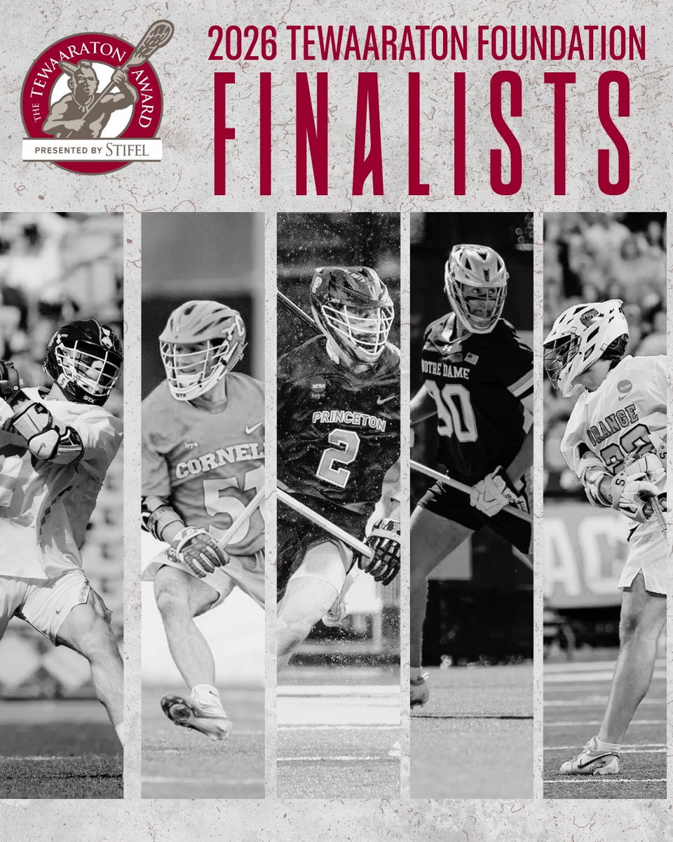 Tewaaraton's tweet photo. Congratulations to the men’s finalists for the 2026 Tewaaraton Award Presented by @Stifel: 
Owen Duffy, UNC - Jr., Attack
Willem Firth, Cornell - Jr., Attack
Nate Kabiri , Princeton - Jr., Attack
Shawn Lyght, Notre Dame - Jr., Defense
Joey Spallina, Syracuse - Sr., Attack https://t.co/YTCTgJfV44