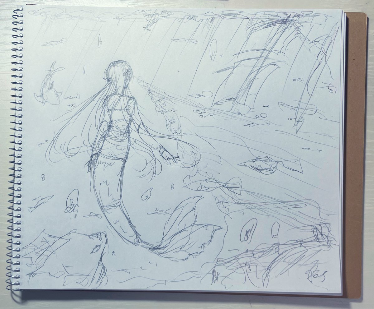 HMercury87's tweet photo. 久々にスケブいっぱいに描いた絵
人魚と沈没船 https://t.co/vEg24ufeTq