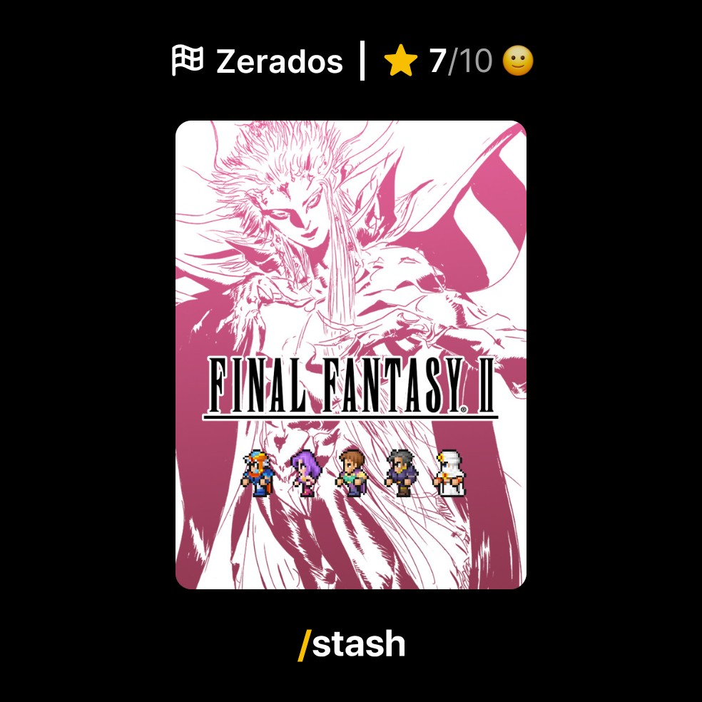 gusmuniz's tweet photo. Final Fantasy II (2021) 
7/10 ★★★★★★★☆☆☆

Check out review on Stash!
https://t.co/IbGzwoRkXb

@StashTrackGames https://t.co/SaVjTkkvg7