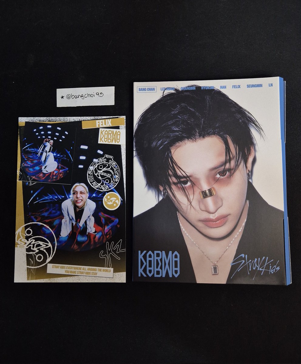 bangchoi95's tweet photo. vendo / venda 

accordion karma bang chan + postcard felix 

R$ 45,00 + frete (a calcular) 

☆ sem avarias 
☆ feedbacks no fixado 

🏷 stray kids skz album bangchan https://t.co/7ZUoJz7BLQ