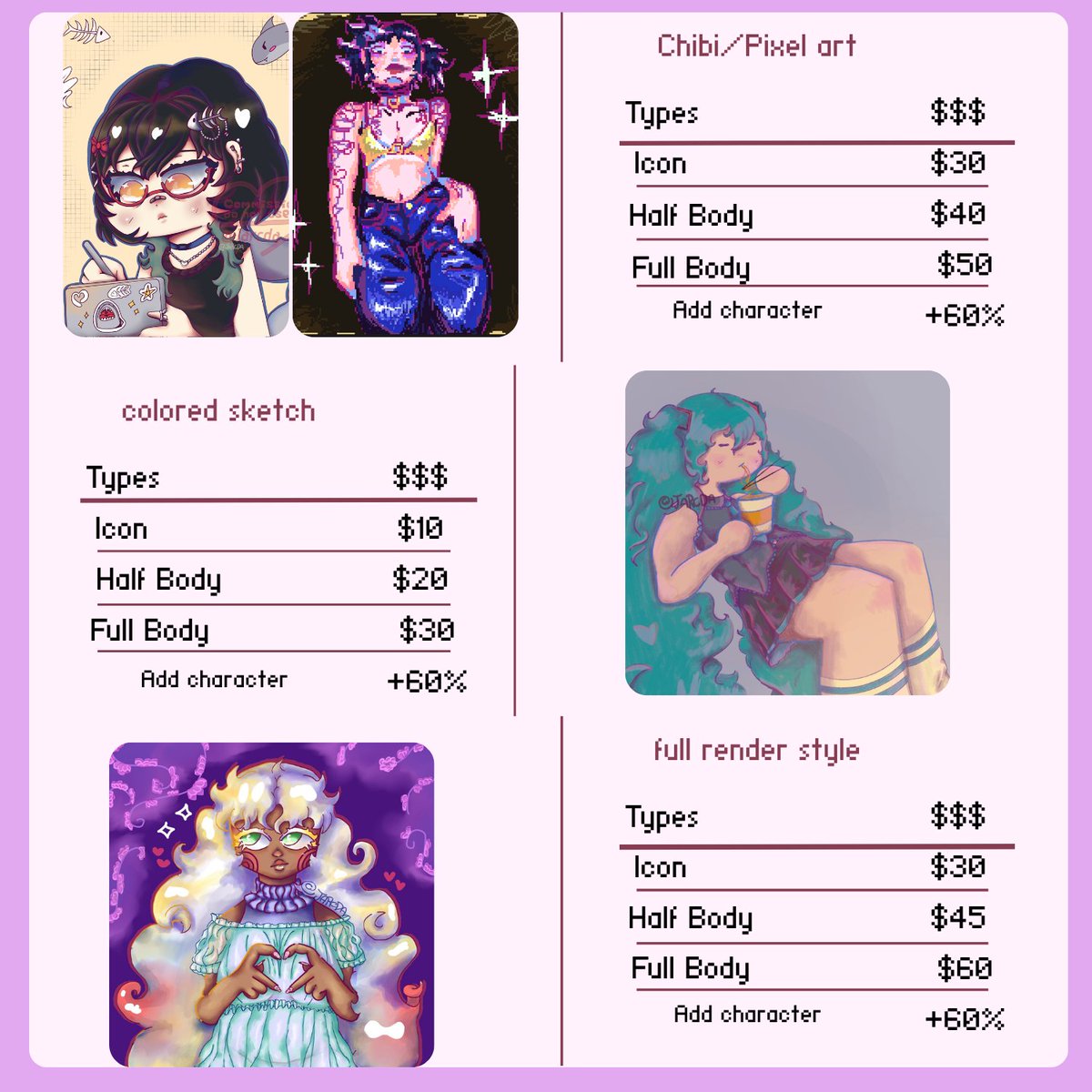 HeyHehoo's tweet photo. I’d like to remind you that my commissions are open!! Here’s my current price sheet!! My carrd and VGen are also included here ❤️ 
✦ https://t.co/GNjoLDip26  
✦ VGen: https://t.co/obNKIDEIZ9 https://t.co/bcqNiekpqQ
