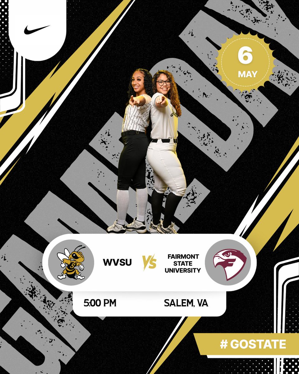 wvsuathletics's tweet photo. 🥎 | GAMEDAY ‼️
🏆 MEC Tournament
🆚  Fairmont State University
⏰ 5:00 PM
📍 Salem, Va
🏟️ James I. Moyer Sports Complex
📊https://t.co/197iEDDV1p
📺https://t.co/iMrRC4uWe2
#GoState 🐝 https://t.co/ZJbWgD8dOz