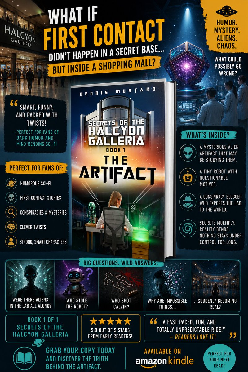 AuthorDenn92760's tweet image. First contact… but it happens in a shopping mall
An alien artifact.
A rogue robot
A conspiracy blogger exposing everything.
And the worst part?
It might be studying us.
 The Artifact is wild
#SciFi #IndieAuthor #BookTwitter #AmReading #WritingCommunity #KindleBooks