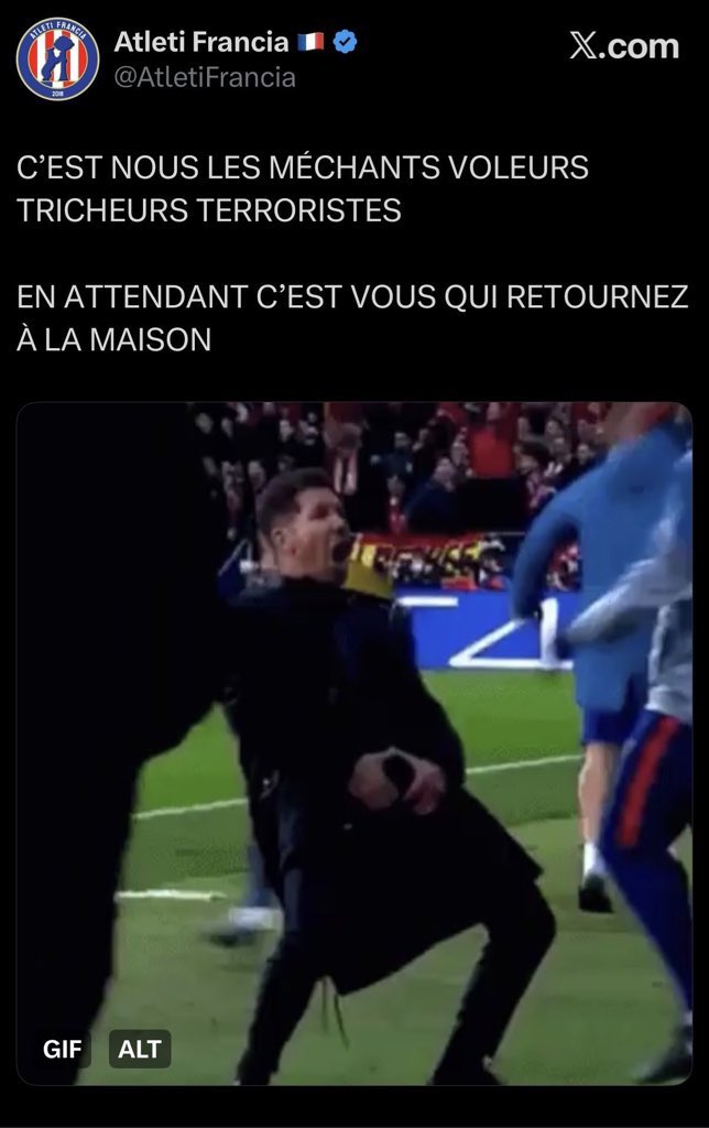 gorgeeky's tweet photo. @AtletiFrancia Allez dehors. Sales tricheurs. https://t.co/sj93lm6STG