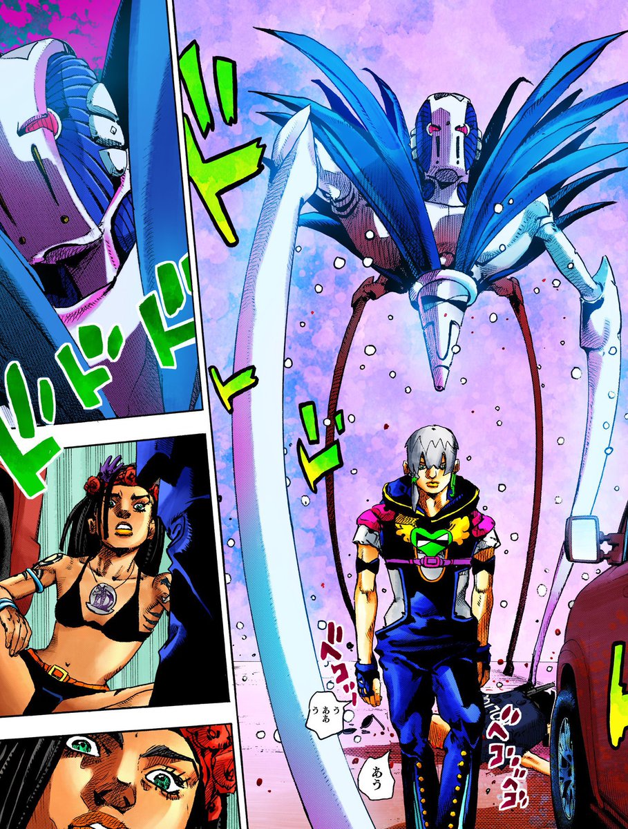 ShmemULock's tweet photo. cranked to 11. I think the colors reflect the story’s rebellious main cast being a teenage heist group that has a drug addict, possible rock human, and a literal psychopath as members, as well as the vibe of the entire part. Some shots seem like they’re trying to replicate- https://t.co/44eCXvNlVc