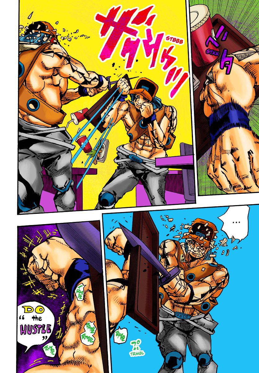 ShmemULock's tweet photo. the same vibes and eye feel as some shots from Breaking Bad. Again, it’s the colors of the MANGA, everything is subject to change, I mean look at Fugo’s Shueisha colors, imagine if they animated that. Ultimately reading black and white is better, but I’m just gonna let em cook. https://t.co/ZxzbTrlU0m