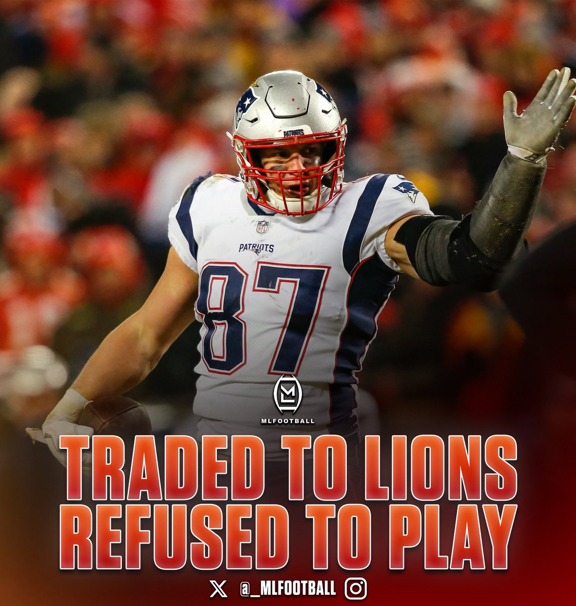 WILD #NFL STORY…

#Patriots tight end Rob Gronkowski once BLOCKED being traded to the #Lions by threatening to RETIRE.  New England reached a deal with Detroit sending Gronk for a 1st round pick and a 2nd round pick swap.  Once it was announced, Gronk threatened Bill