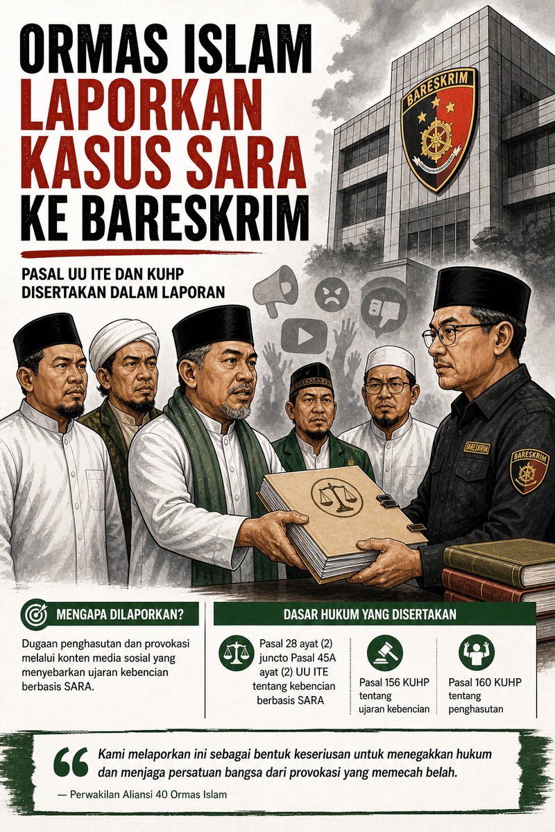 Jifi's tweet photo. 40 Ormas Islam Laporkan Kasus Sara Ke Bareskrim‼️
Jangan mau dibohongin guys! Video yang diedit itu jahat banget buat menyesatkan umat. Makanya kami teriak #PenjarakanGraceNatalie biar adil!
@prabowo
@ListyoSigitP
@DivHumas_Polri https://t.co/NJZ0LWTJiG