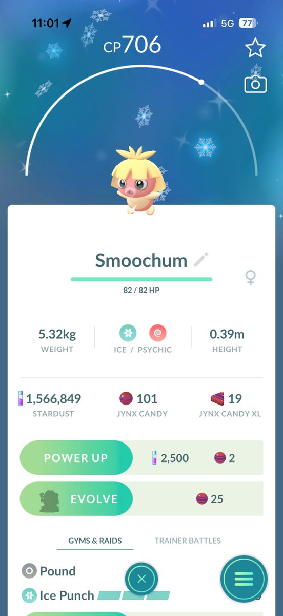Myrtlefawn's tweet image. A new shiny hatch! I think I’ll keep Smoochum as is. #PokemonGo
