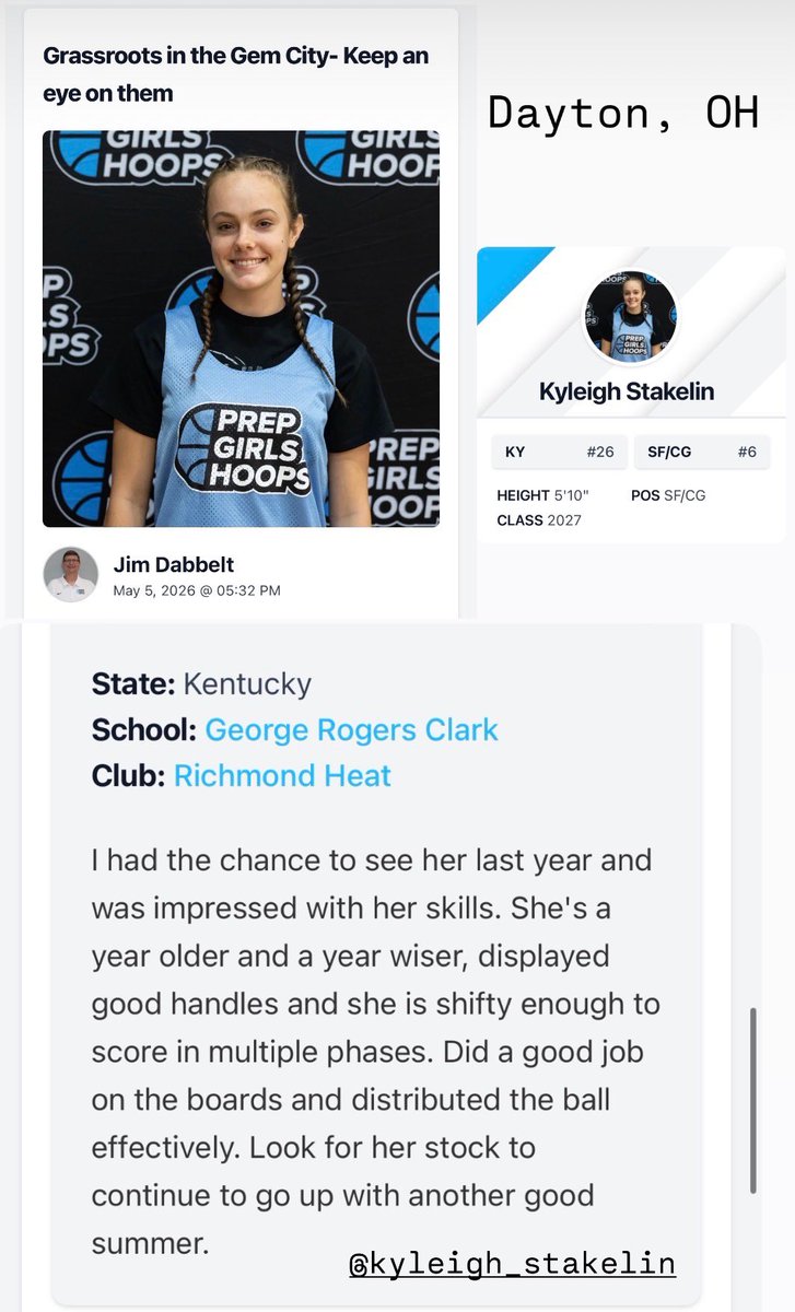 kyleighstakelin's tweet photo. Thank you @JDabbs86 for the write up over this weekend! @RichmondHeat1 @grc_hoops @MJHoopsTraining @PrepGirlsHoops https://t.co/O2Z5dJ0sFP