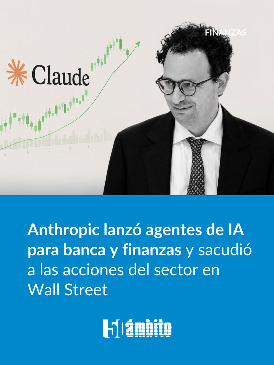 Ambitocom's tweet photo. ANTHROPIC LANZÓ AGENTES DE IA PARA BANCA Y FINANZAS Y SACUDIÓ A LAS ACCIONES DEL SECTOR EN WALL STREET

Anthropic, la compañía detrás del modelo de lenguaje Claude, generó una disrupción en la industria financiera en la jornada, con el lanzamiento de diez agentes de inteligencia artificial listos para usar en servicios financieros.

Los nuevos agentes financieros de Claude funcionan como plantillas especializadas que integran instrucciones, conocimiento financiero, conectores de datos y subagentes capaces de ejecutar tareas específicas, como la selección de comparables en el análisis de empresas o la revisión de metodologías. Según Anthropic, las firmas podrán adaptarlos a sus propios modelos, políticas de riesgo y flujos de aprobación.

El conjunto de herramientas incluye un Pitch Builder, que elabora listas de objetivos, ejecuta análisis de comparables y redacta presentaciones para reuniones con clientes; un Meeting Preparer, que genera informes previos a llamadas; un Earnings Reviewer, que analiza transcripciones y documentos regulatorios; un Model Builder, encargado de crear y mantener modelos financieros; y un Market Researcher, orientado al seguimiento de sectores, emisores, noticias y reportes.

Además, se incorporan agentes destinados a la revisión de valuaciones, la conciliación del libro mayor, el cierre mensual, la auditoría de estados financieros y el screening KYC para tareas de cumplimiento.

Más información: https://t.co/gGKNlskxv3
