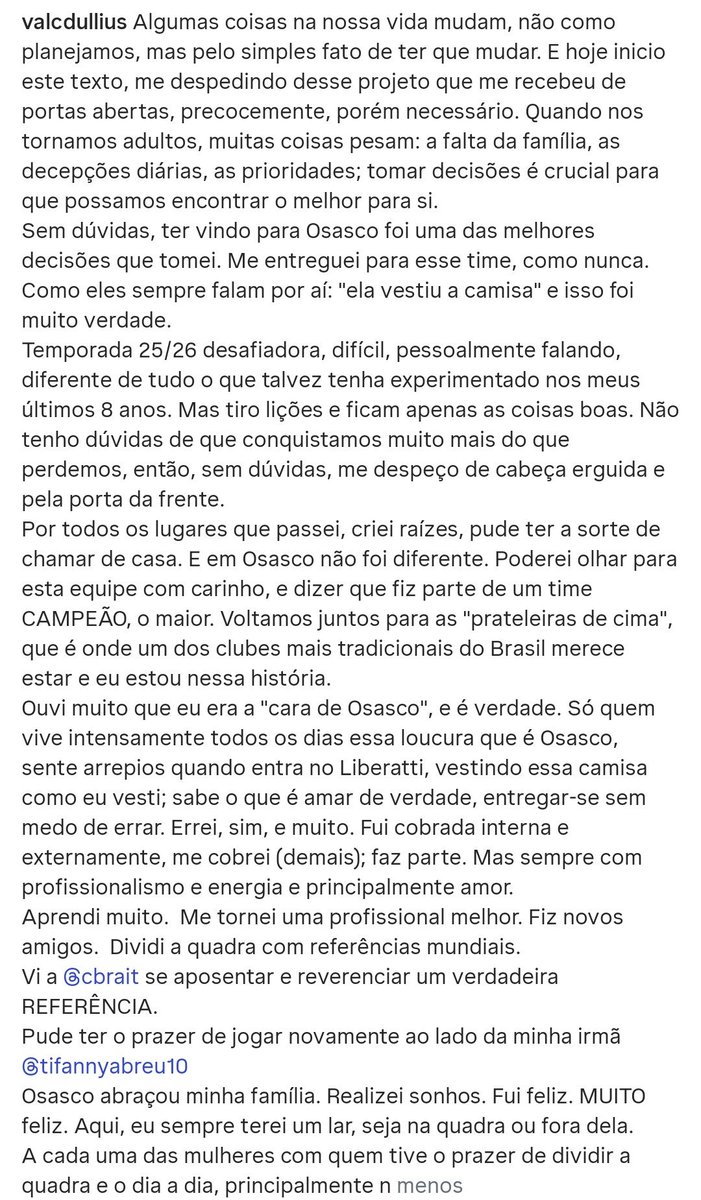 acervodeoz's tweet photo. Valquíria acabou de fazer um post se despedindo de Osasco, foram duas temporadas incríveis sendo nossa central que marcou vários momentos e aquela frase inesquecível: “no Liberatti vai ser diferente”

Só temos agradecer a você Val, por carregar a energia e de ser mais Osasco do que nunca! Sucesso na sua nova trajetória. 🧡