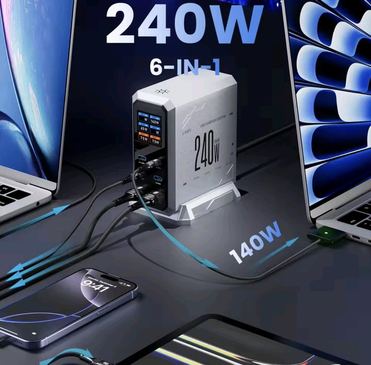 alideals_ar's tweet photo. قاعدة  شاحن 6-IN-1 140 واط PD3.1 PPS USB نوع C شاشة ديجيتال 
القدرة 240w
يشحن 6 اجهزة في نفس الوقت وبالشحن السريع

https://t.co/jj28qWWqcB https://t.co/DUoUOUm3Ur