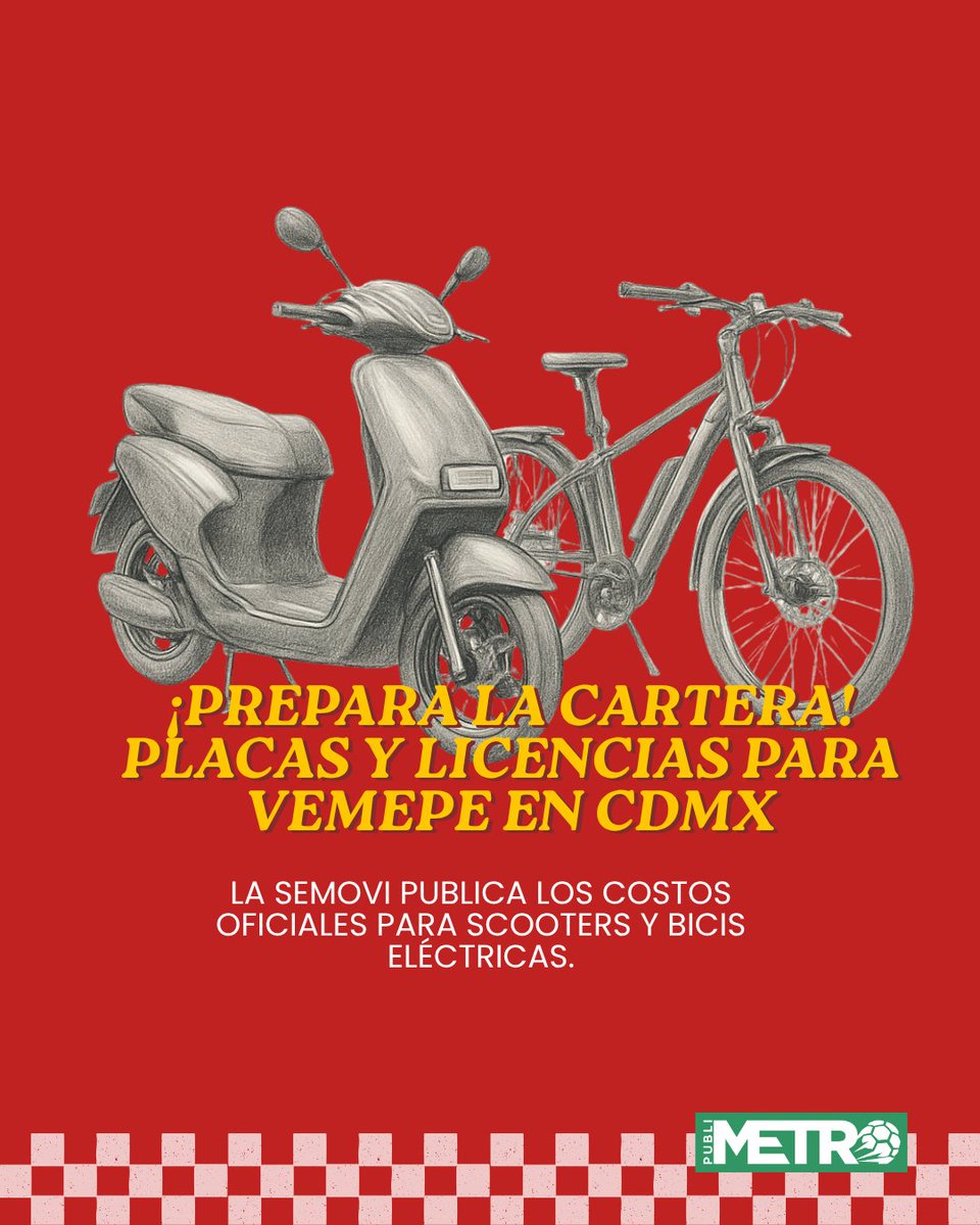 PublimetroMX's tweet photo. ¡Atención a todos los "riders" de la CDMX! 🚨🛴 Ya no es un rumor: las placas y licencias para vehículos eléctricos ligeros (VEMEPE) tienen precio oficial para este 2026.

Si usas tu scooter o bici eléctrica para ir a la oficina o la escuela, te conviene ir apartando más de $1,000 pesos aproximadamente para cubrir placa y licencia. 💸 Portar estos documentos no solo te evita una multa de más de $2,000 pesos, sino que también te da certeza jurídica en caso de accidente. 🛡️

Recuerda: la banqueta es para caminar y la calle (o ciclovía, según tu velocidad) es para rodar con responsabilidad. 🚦🚶‍♂️

¿Qué te parece este nuevo gasto para moverte por la ciudad? ¿Te parece una medida necesaria para el orden vial? ¡Los leemos! 👇

#CDMX #ScooterElectrico #BiciElectrica #VEMEPE #Movilidad2026