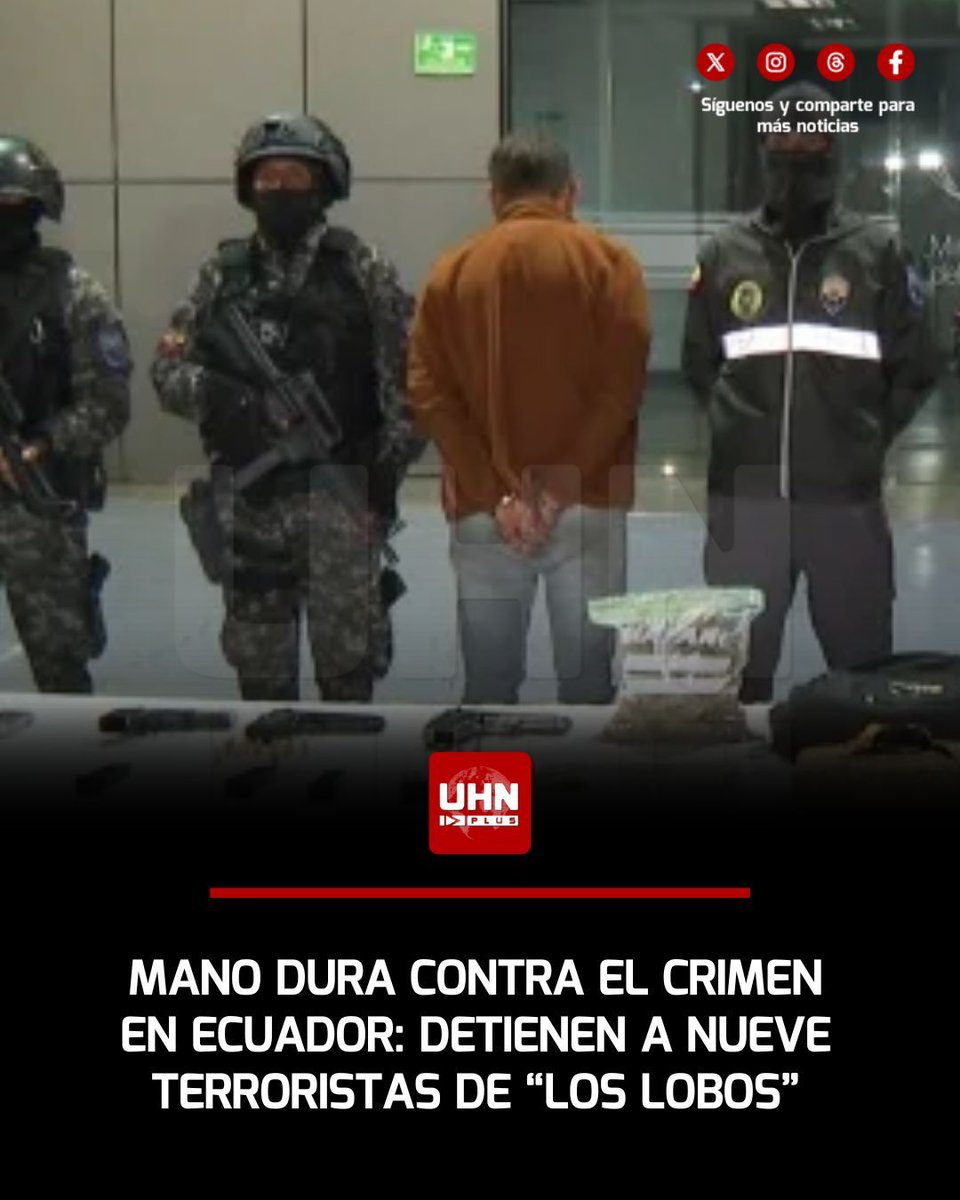 🇪🇨‼️ | La Policía de Ecuador capturó a nueve peligrosos criminales de la banda "Los Lobos" durante operativos en Los Ríos, según informó el Ministerio del Interior. Entre los detenidos se encuentra alías "El Guayaco", objetivo prioritario de las autoridades, demostrando que la