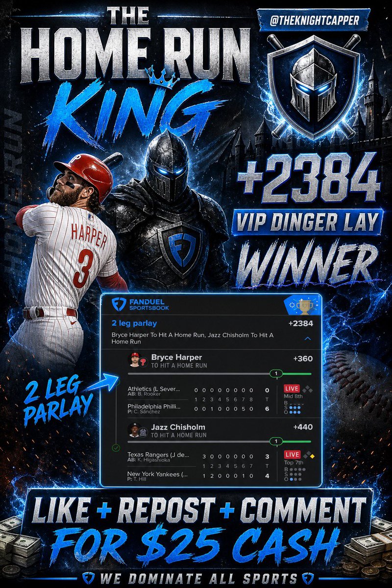 TheKnightCapper's tweet photo. $25 To 2 Random Followers 💎

Like ❤️ + Repost ♻️ + Comment 🗣️

+2384 LOTTO BANGER 💵

THESE ARE AUTOMATIC 🔥🔥🔥🔥

Drop your Cashapp/Paypal/Venmo ⭐️ 

THE HR KING IS HERE 👑 https://t.co/KqD11ZBH2D