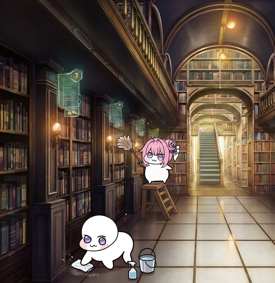 Doro keeps the library clean.🧹