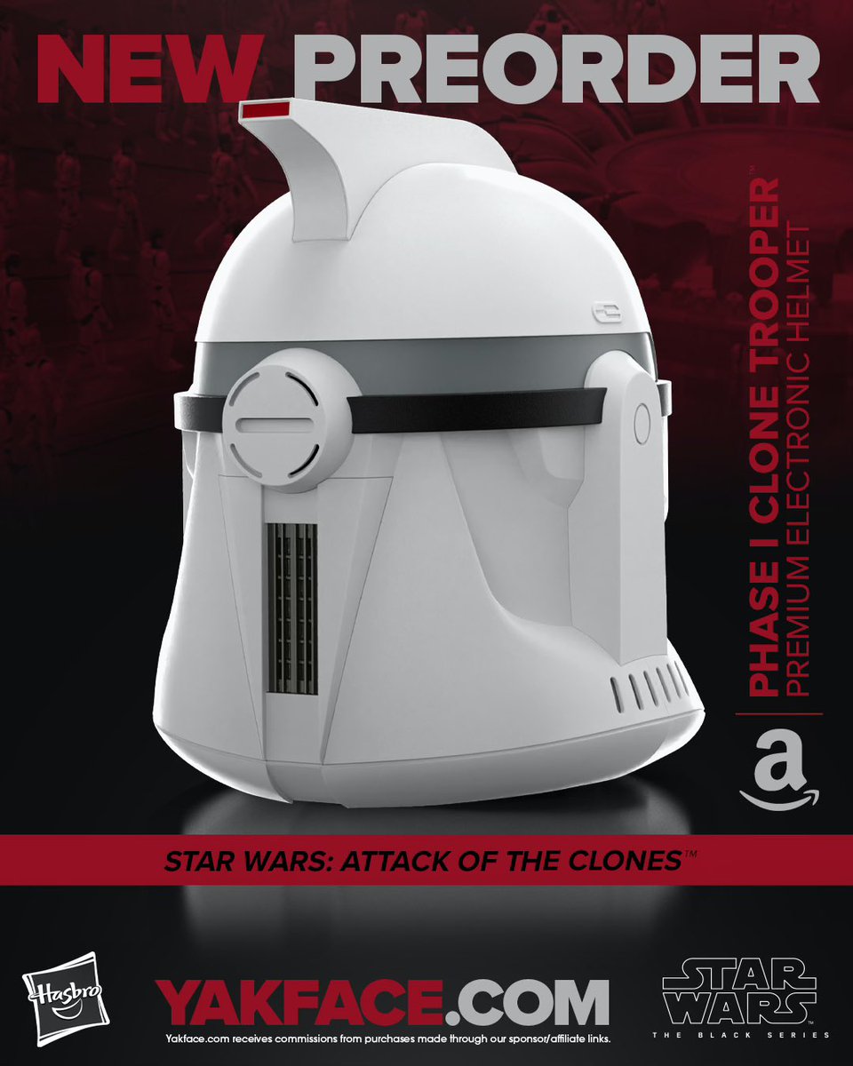 yak_face's tweet photo. New Reveal: Amazon exclusive Black Series Phase I Clone Trooper Helmet - Available for preorder tonight at 12am ET  ($109.99) >>> affiliate link at midnight ET #hasbro #starwarsblackseries #attackoftheclones #amazon https://t.co/WUtW6TllkO