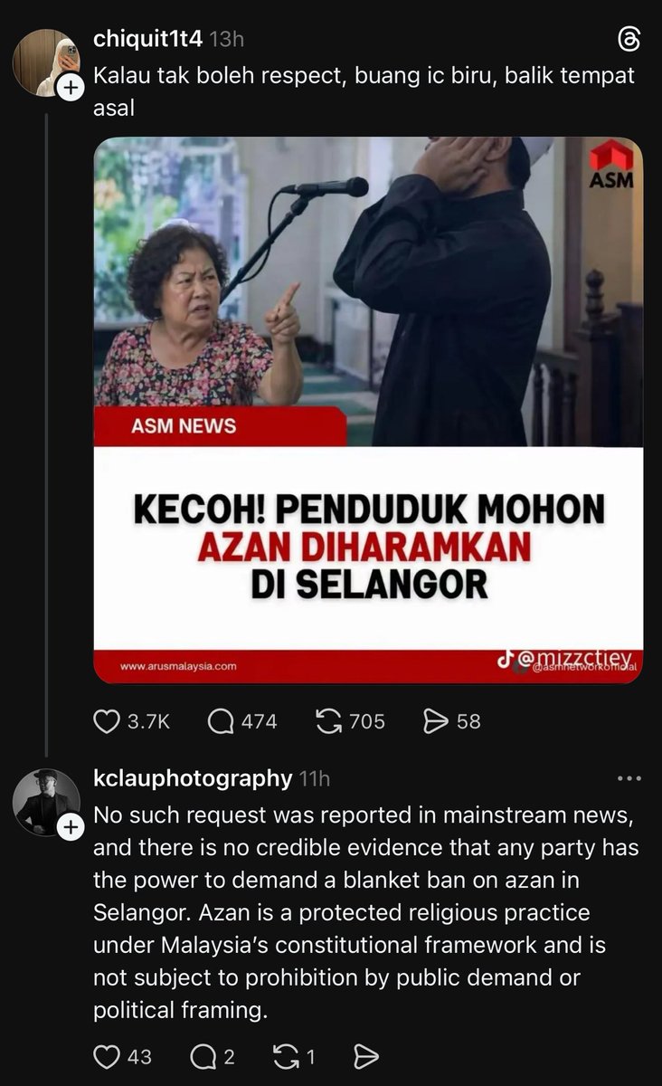 Dekat Threads content berunsur mengapi-apikan semangat dan isu perkauman tengah giat disebarkan “burner accounts”. Ni salah satu contoh saja. Dan content-content mcmni dapat sambutan yang sangat hebat. Tak kurang jugak yang percaya bulat-bulat walaupun sumbernya unverified.