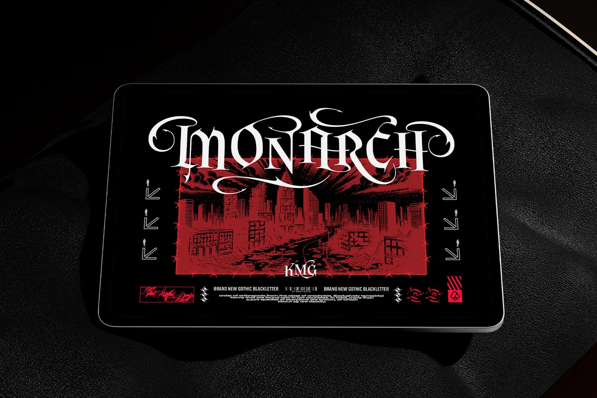 alitdesign's tweet photo. Fang Malic Typeface, a premium Gothic Blackletter font that masterfully blends the raw energy of urban culture with the dark, intricate elegance of vintage typography.

Link Download :
https://t.co/wJq4YejQEP

#font #typeface #design https://t.co/MtFl9AgA9n