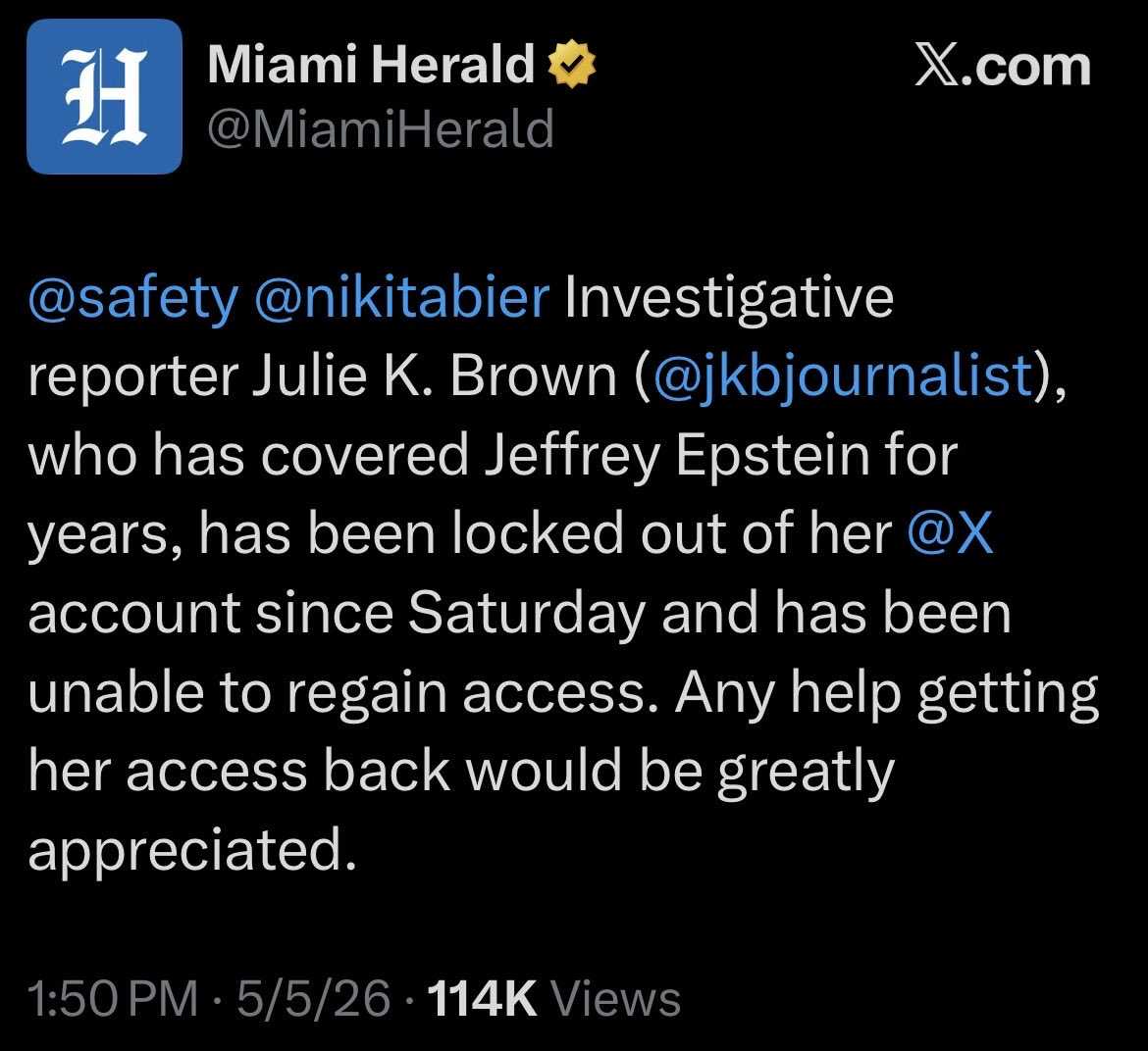 jason_kint's tweet photo. We’ve come to the point where a major highly respected news org is having to publicly tweet to try to get attention at this platform for a revered reporter locked out of her account for days. This in itself is a major news story. I see significant  information security risks. https://t.co/XcRQrHsiZv