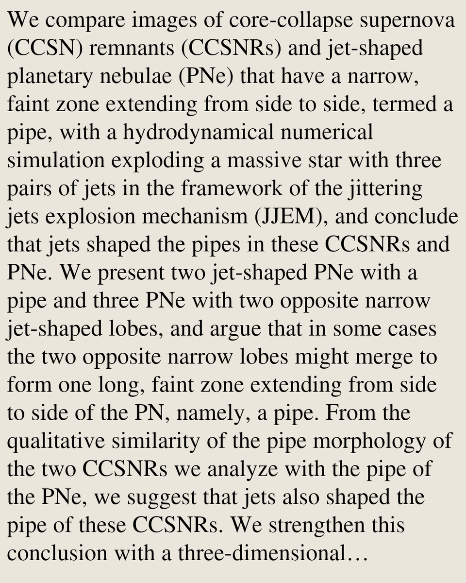 The jet-shaped pipe morphology in planetary nebulae and core-collapse supernova remnants

Noam Soker, Jessica Braudo
arxiv.org/abs/2605.03961 [𝚊𝚜𝚝𝚛𝚘-𝚙𝚑.𝙷𝙴]