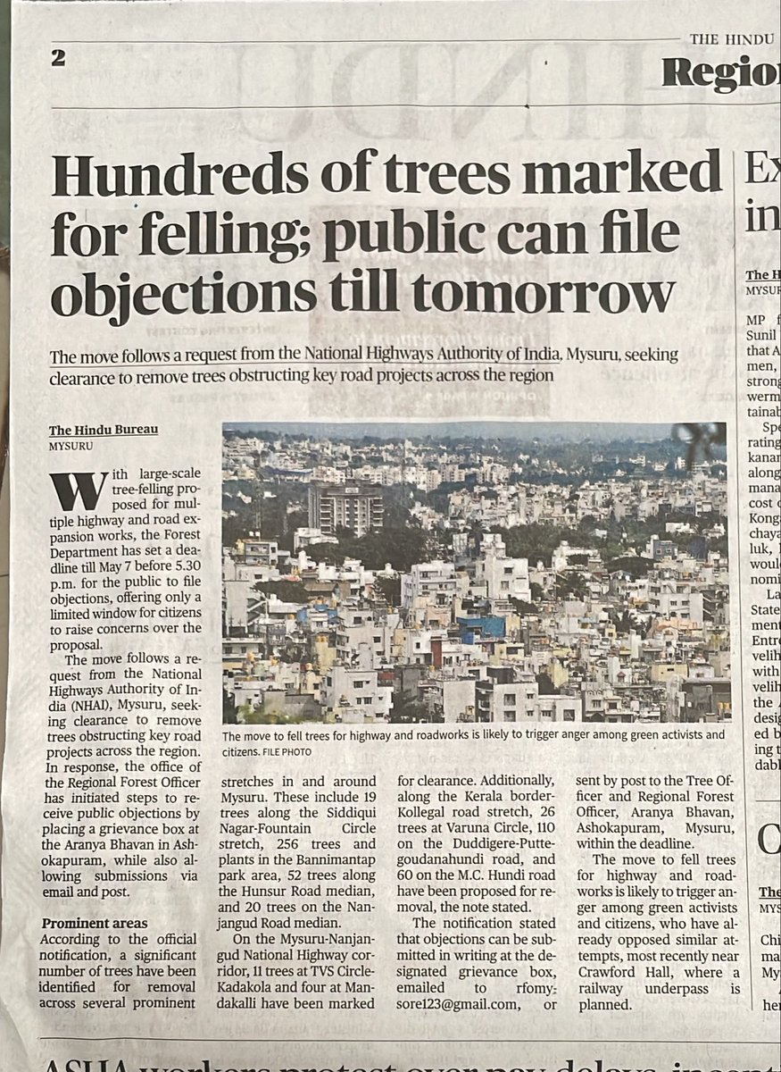 rohithbr's tweet photo. Mysureans, wake up! NHAI projects could turn Mysuru dry! 

Raise your grievances to rfomysore123@gmail.com and save these #trees and save your society.
.@MysuruWeather .@MysuruRailUsers .@MCCComm_Mys https://t.co/4ovfJaGBk4